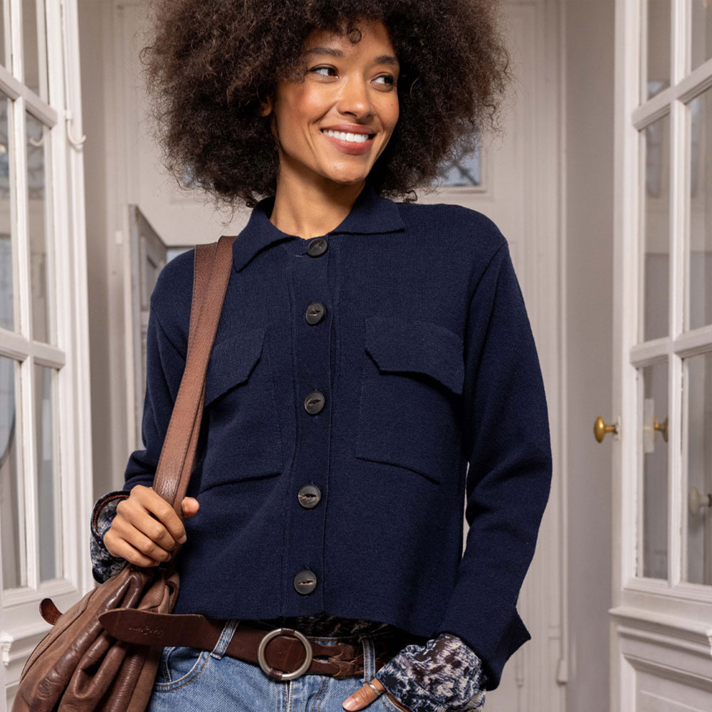 veste/chemise “URBAINE” bleu marine - Laine recyclée