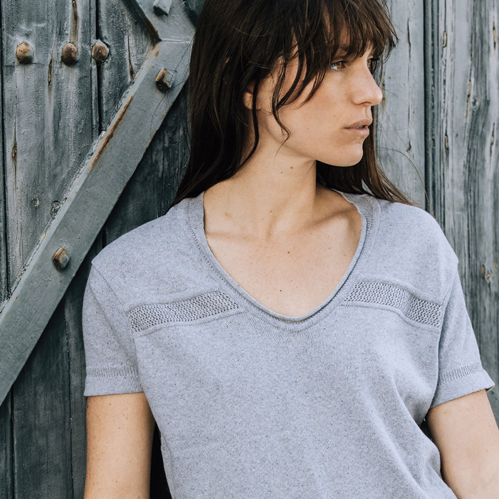 pull “POÉSIE” bleu jeans - Coton recyclé