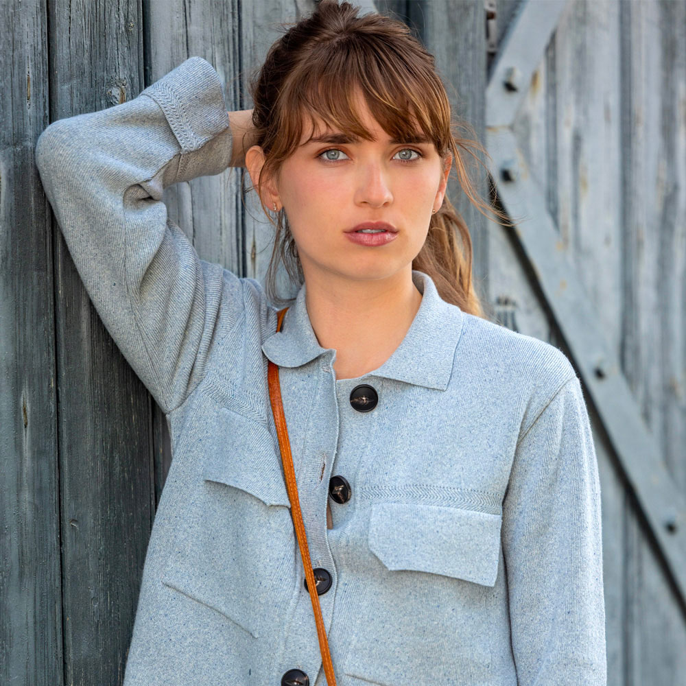 veste/chemise “CITADINE” bleu jeans chiné - Coton recyclé