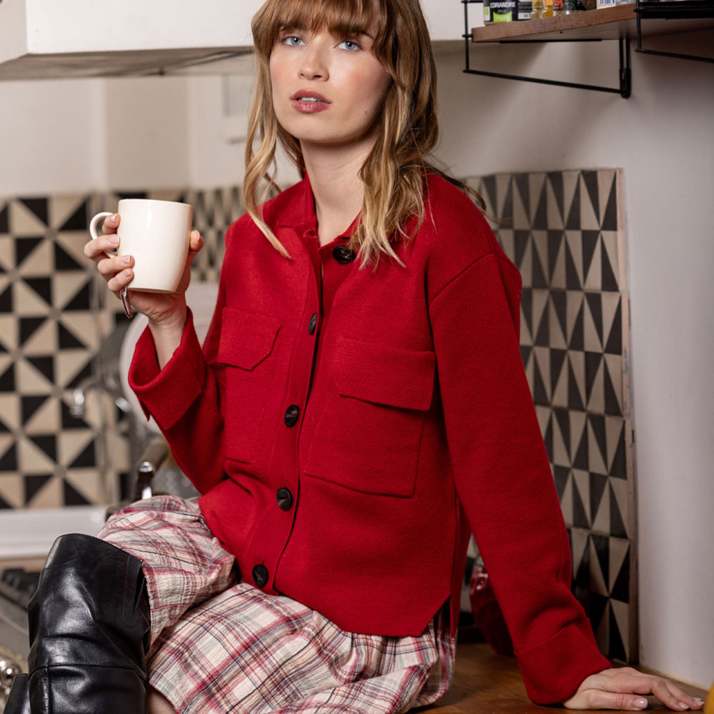 veste/chemise “URBAINE” rouge - Laine recyclée