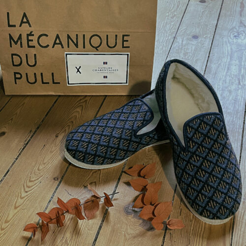 charentaise homme “COOL” marine/caramel - Laine recyclée